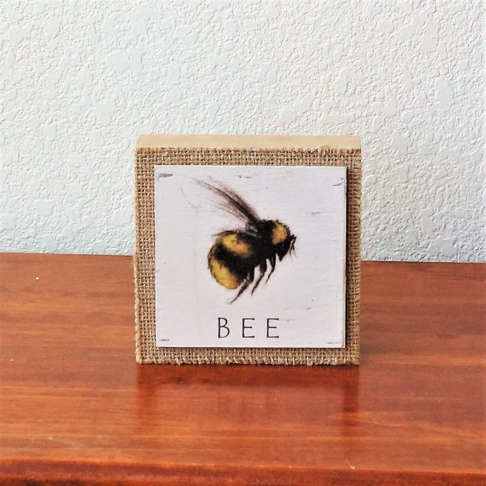 Honey Bee Chunky Wood Block Decor, Rustic Bee Decor, Plain Bee Decor, Wood Bee